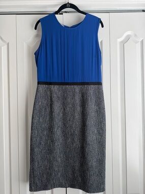 Hobbs London - Sleeveless Royal Blue Silk and Tweed Sheath Dress